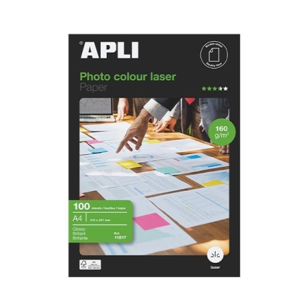 APLI Paq.100h papel fotografico Laser Glossy doble cara 160g A4