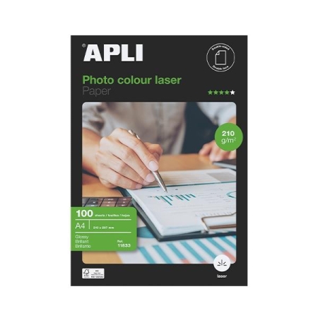 APLI Paq.100h papel fotografico Laser Glossy doble cara 210g A4