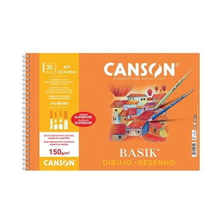 CANSON BLOC DE DIBUJO CON ESPIRAL BASIK 20H 150G 325X460MM BLANCO