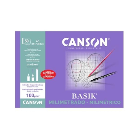 CANSON BLOC ENCOLADO PAPEL MILIMETRADO BASIK 50H 100G A3