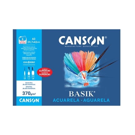 CANSON PAQ.6 LAMINAS ACUARELA BASIK 370G A3