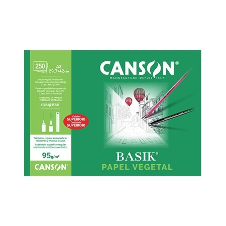 CANSON PAQ.250 LAMINAS PAPEL VEGETAL 90-95G A3