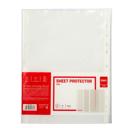DELI Paq.20 fundas multitaladro PP piel de naranja 50 micras A4