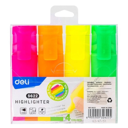 DELI B. 4 marcadores fluorescentes Accent punta biselada 1-5mm colores surtidos