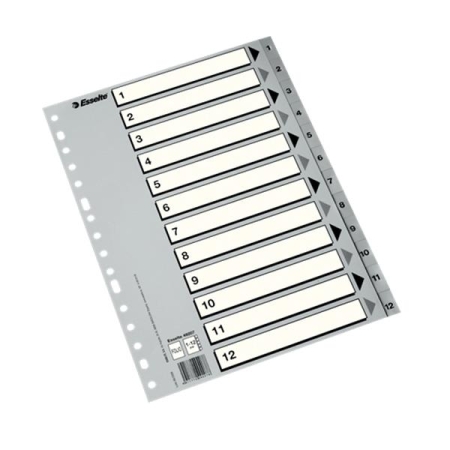 ESSELTE ESSELTE Pack de 50 indice numerico 1-12 Esselte multitaladro A4 folio gris