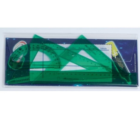 FABER-CASTELL Estuche con cierre con regla 30cm escuadra y cartabon 25cm y semicirculo 13cm