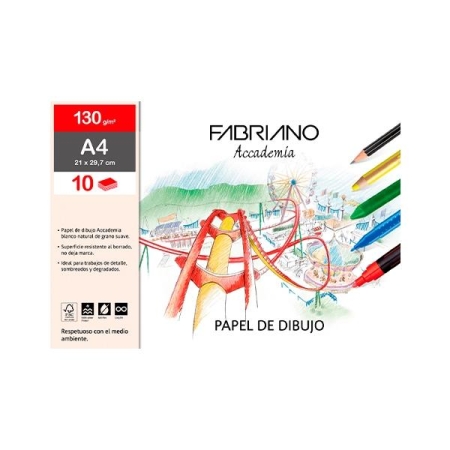 FABRIANO PAQ.10 LAMINAS DIBUJO 130G A4