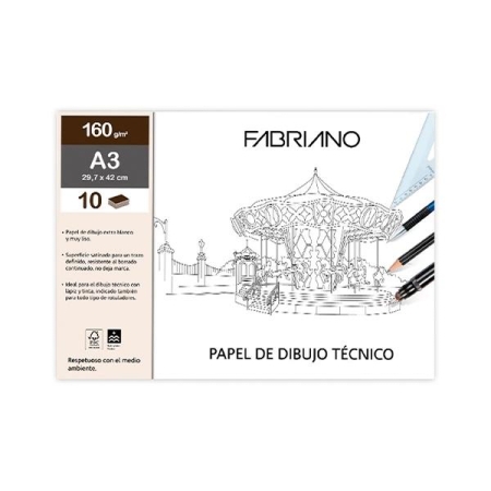 FABRIANO PAQ.10 LAMINAS DIBUJO LINEAL 160G A4