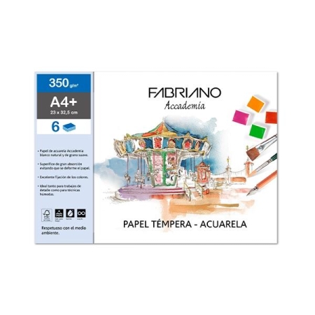 FABRIANO PAQ.6 LAMINAS ACUARELA 350G A4+