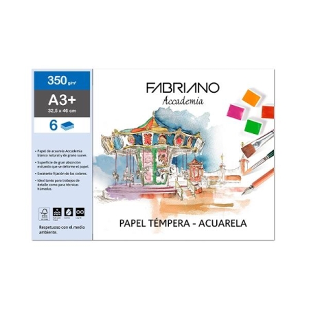 FABRIANO PAQ.6 LAMINAS ACUARELA 350G A3