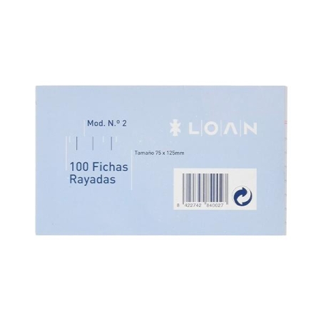 LOAN Paq.100 fichas rayadas n.2 7,5x12,5cm