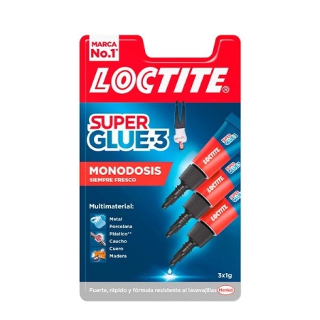 LOCTITE Paq.3 tubos pegamento Super Glue3 Mini Trio 1g