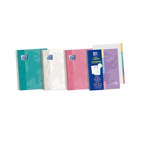 OXFORD CUADERNO ESPIRAL EUROPEANBOOK 5 90G 100H CUADRICULA 5X5 A5+ COLORES SURTIDOS