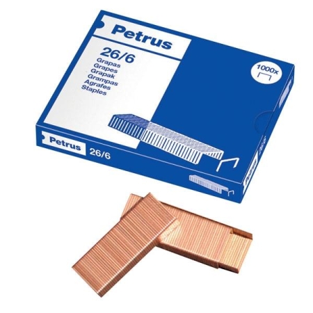 PETRUS Grapas Petrus 26/6 - Cobreadas - 30 hojas - Caja 1000 grapas