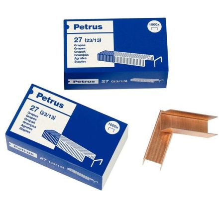 PETRUS Grapas Petrus 27 - Cobreadas - 100 hojas - Caja 1000 grapas