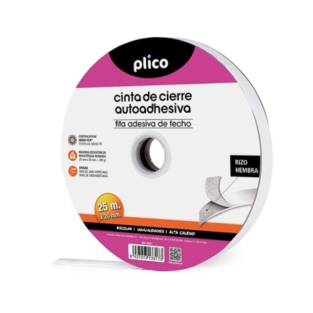 PLICO Cremallera textil autoadhesiva 25m hembra blanco