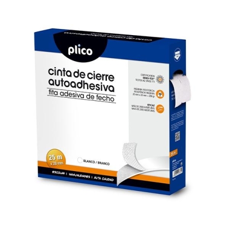 PLICO Cremallera textil autoadhesiva 20mmx25m blanco