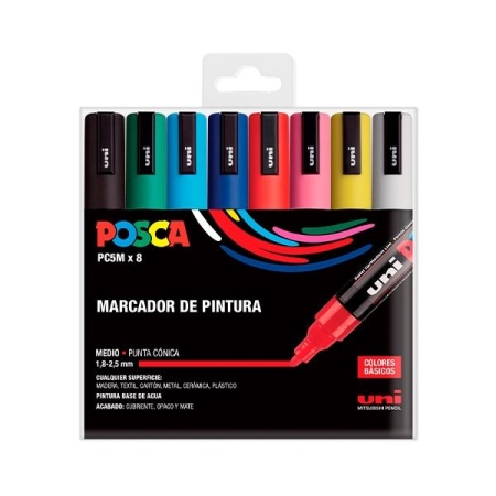 POSCA Paq.8 rotuladores base al agua trazo 8 mm colores surtidos