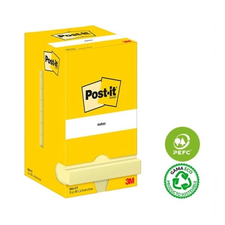 POST-IT PACK 12 BLOC NOTAS ADHESIVAS 76X76MM 100H AMARILLO