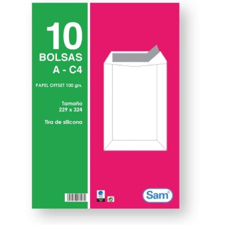 SAM Paq.10 bolsas 100g 229x324mm blanco