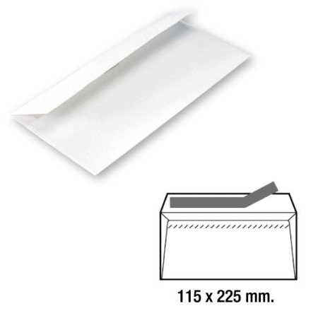 SAM Sobres americano - 115 X 225 mm - 90 g - Tira de silicona - Color blanco - Caja 500 sobres