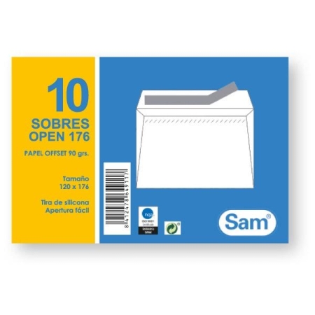SAM Paq.10 sobres offset 90g 120x176mm blanco