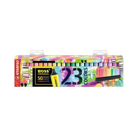 STABILO Marcador fluorescente Boss Fluor y Pastel - Punta biselada - Trazo 2 mm y 5 mm - Colores surtidos - Set 23