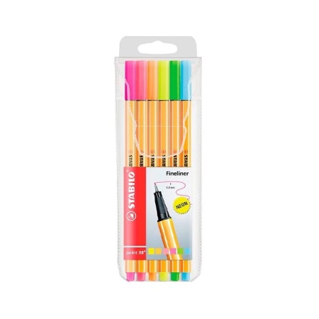 STABILO Paq.6 rotuladores Point 88 punta fibra 0,4mm colores neon
