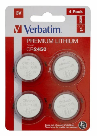 VERBATIM PILAS PLANAS DE LITIO 3V - CR2450 BLISTER 4 UD