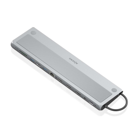 AISENS - USB-C DOCK 12 EN 1, USB-C A 2xHDMI, 1xDISPLAYPORT, 1xRJ45, 3xUSB-A, 1xUSB-C, 1xUSB-C PD, 1xSD, 1xMICRO SD, 1xAudio, GRIS, 30CM