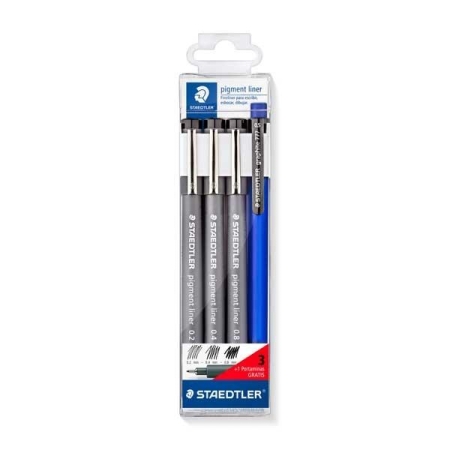 STAEDTLER Paq.3 rotuladores calibrados Pigment Liner 308 + portaminas trazos 0,2-0,4-0,8mm