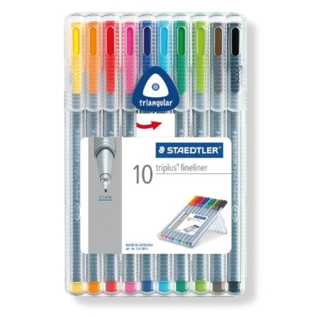 STAEDTLER Rotulador Triplus Fineliner - Punta 0,3 mm - Colores surtidos - Estuche 10 ud