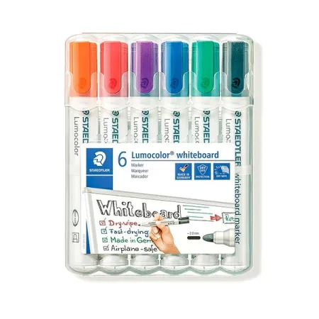 STAEDTLER Paq.6 marcadores pizarra Lumocolor 351 colores surtidos